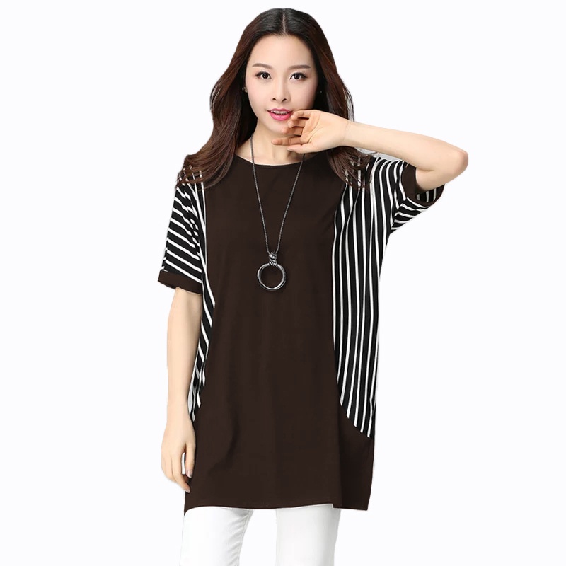 Blouse Tangan Pendek Wanita Gaya korea Kombinasi Salur - XSHOP Carol