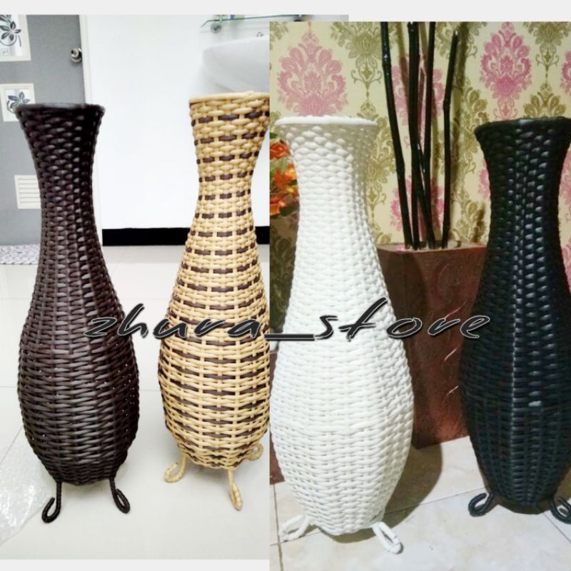 (TERLARIS)POT BUNGA SUDUT/VAS GUCI ROTAN SINTETIS