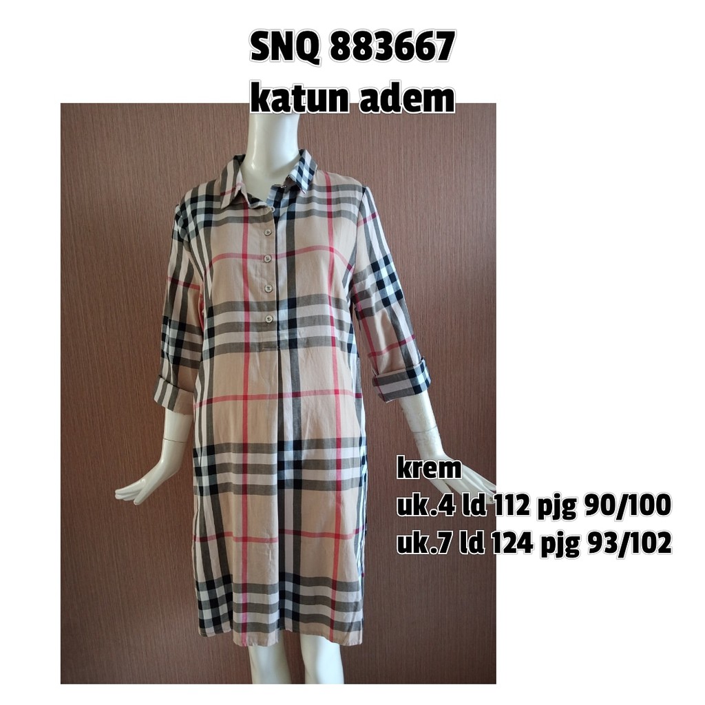 Blouse Panjang Wanita Import SNQ 883667, Katun motif kotak halus
