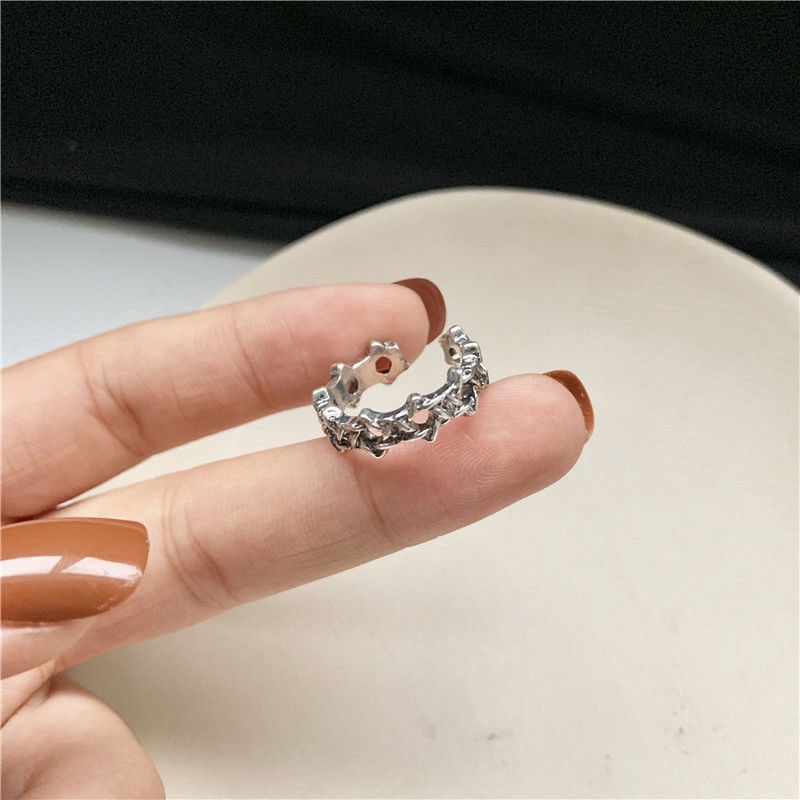 Ring Six-pointed Star Hollow Korean Temperament Simple Metal Braided Ring