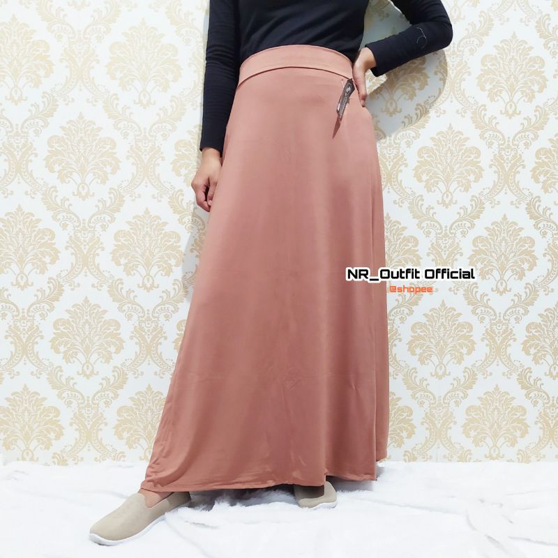 CUCI GUDANG Rok Panjang Wanita Bahan Jersey Polos Pakaian Cewek Bawahan NR_Outfit Official COD