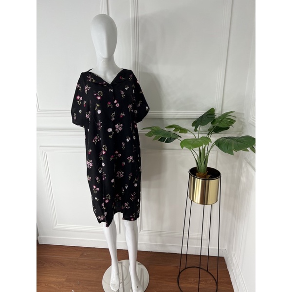 DASTER PENDEK SEBETIS RAYON MOTIF KEKINIAN VIRAL DASTER DEWASA PAKAIAN WANITA KEKINIAN LUCU-black flow