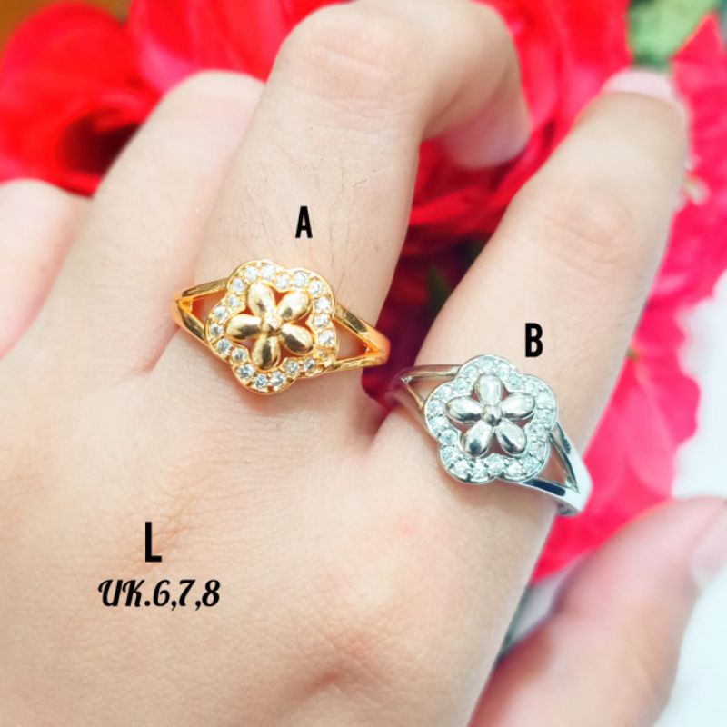 Cincin permata zircon Dewasa motif bunga gold&amp;silver tidak karat *COD*