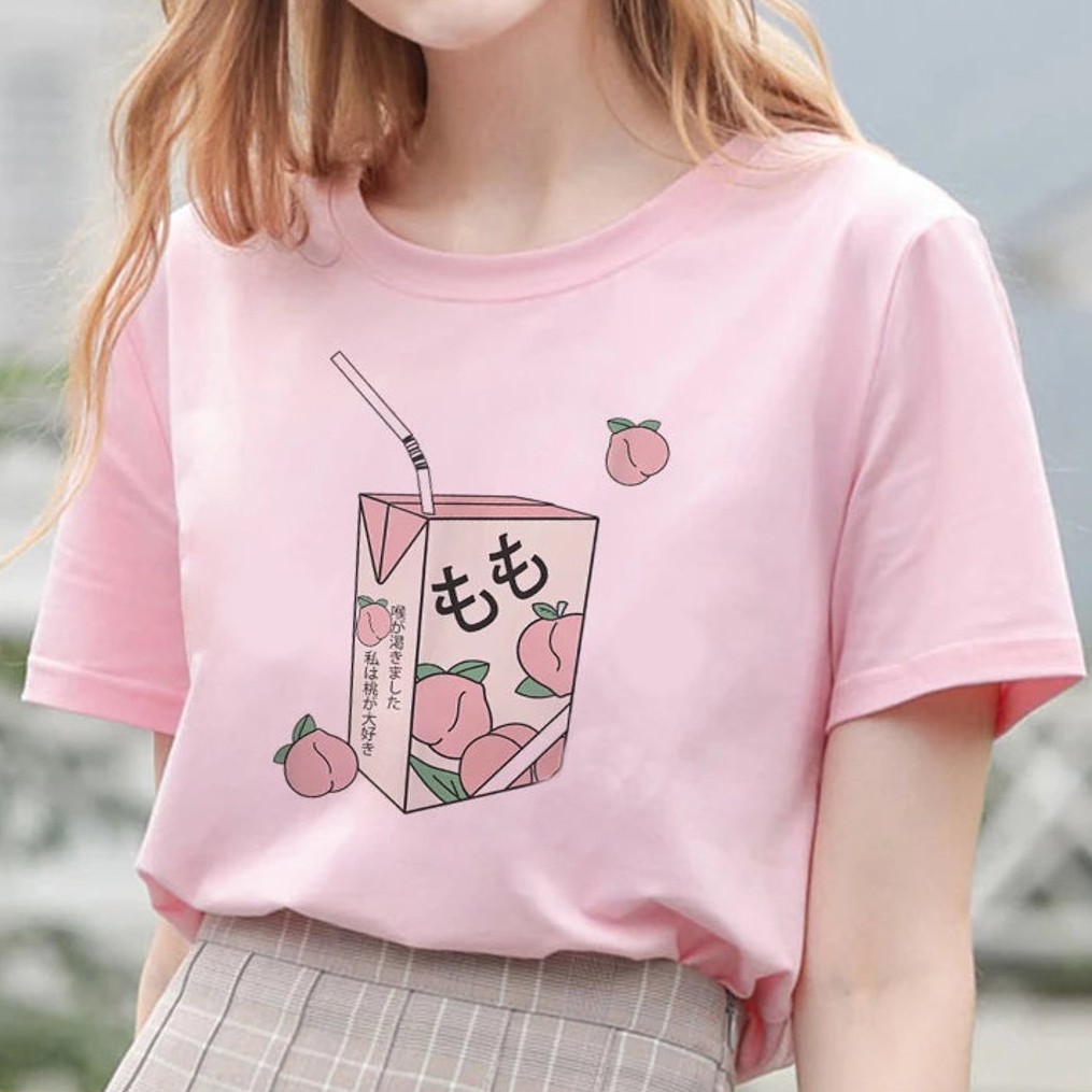 Tshirt Peach Milk Shirt Kawaii Premium Cotton Combed 24s