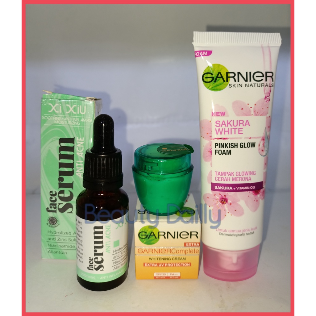 PROMO Paket 3 IN 1 Garnier - Garnier Sakura White Facial Foam 50ml + Cream Garnier Complete Whitenin