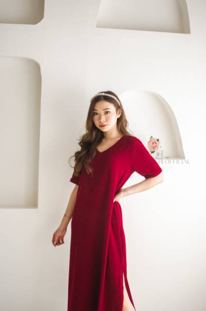 HYERIES VEBY Dress / Dress Casual Wanita / Side Slit Dress / Loose Maxi Dress Polos / Dress Jumbo