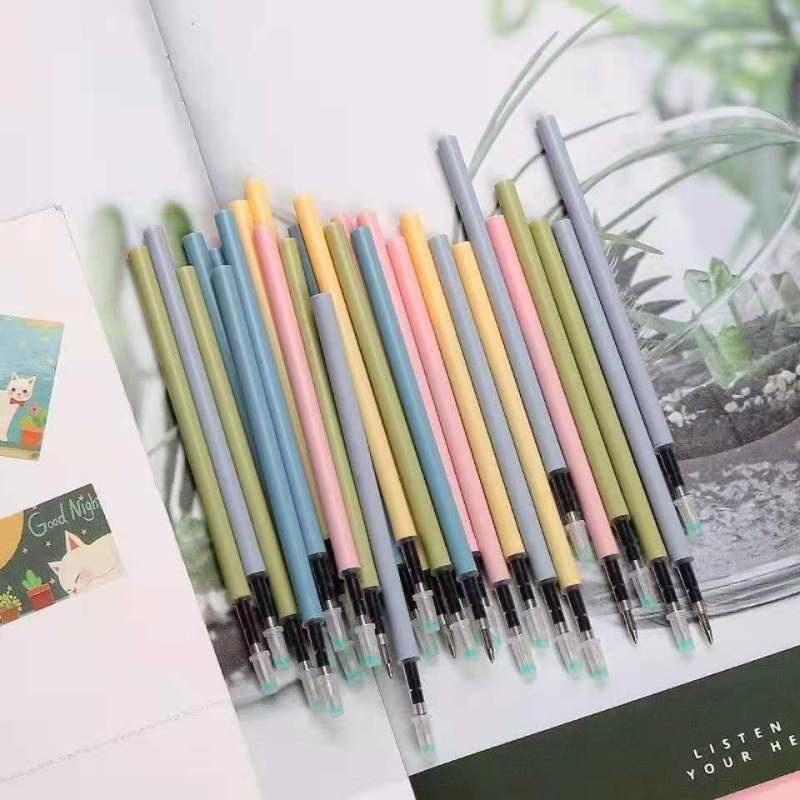 20pcs Press Macaron Color Press Pen Core 0.5m Black Press Type Gel Pen Refill for Writing Supplies