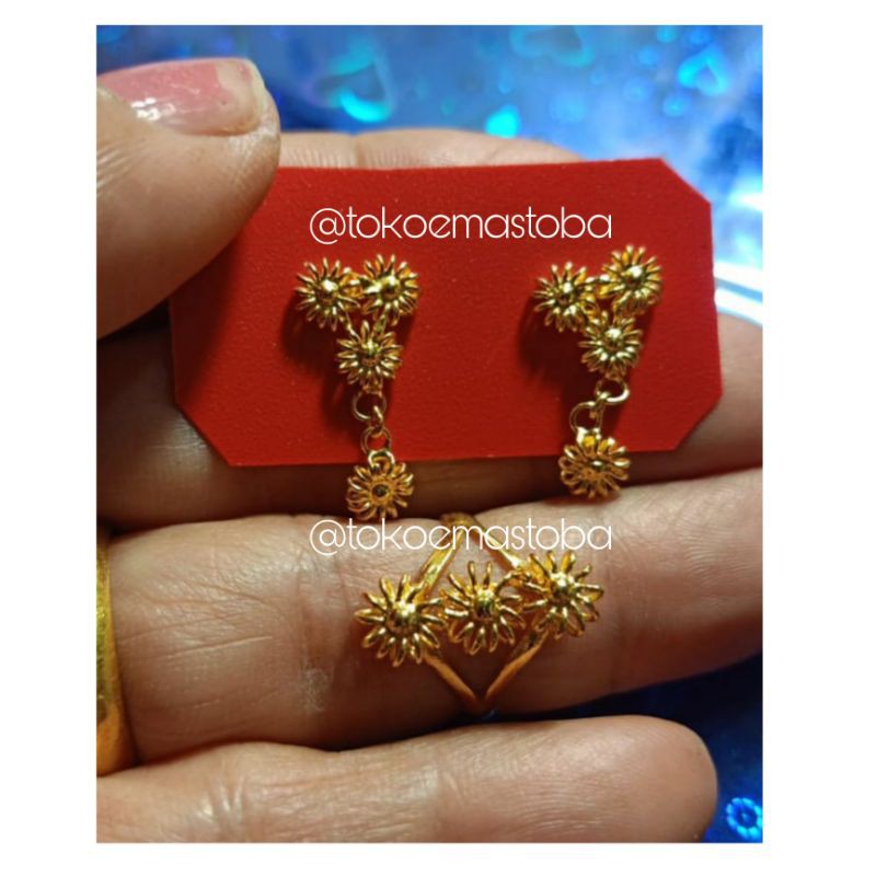 acc set anting dan cincin bintik matahari emas london 24karat kadar 99.9% 6gram