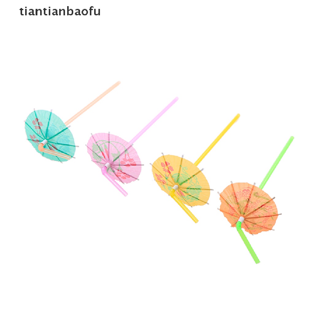 [tiantianbaofu] 50Pcs Fruit Juice Cocktail Straws Beach Party Umbrella Plastic Drinking Straws Boutique