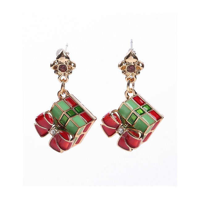 LRC Anting Tusuk Fashion Red Christmas Gift Box Earrings F90552