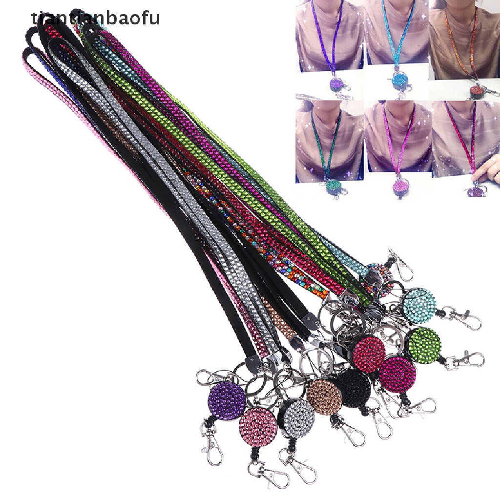 [tiantianbaofu] Neck lanyard retractable badge reel crystal rhinestone phone key hang rope Boutique