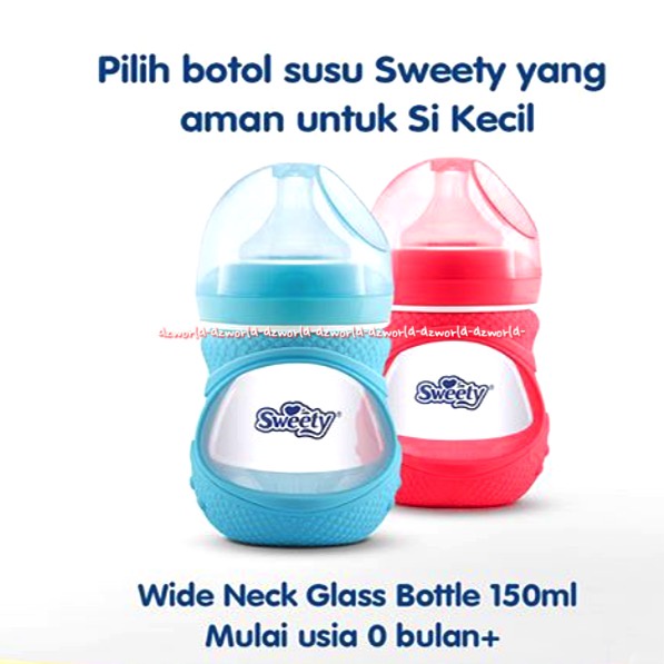 Sweety 150ml Baby Bottle Wide Neck Glass 0 Month+ Gelas Botol Belajar Minum Anak Bayi Swety Switi BPA Free