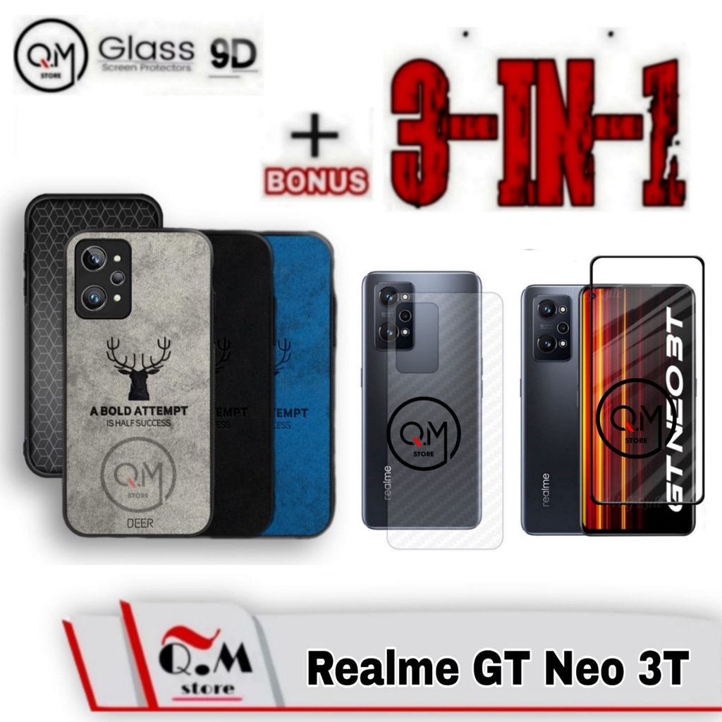 Paket 3 in1 Case Deer Realme GT Neo 3T Softcase Deer Pelindung Back Cover High Quality Bermotif Deer Jens BONUS TEMPERED GLASS PLUS GARSKIN