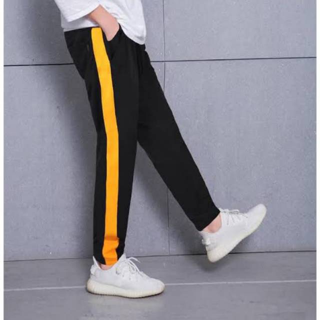 Celana Training Pants Premium Hitam List Kuning/TrackPants Sweatpants Premium