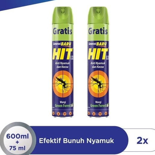 Hit Aerosol Paket Ekonomis Green Forest Isi 2 600ml + 75ml