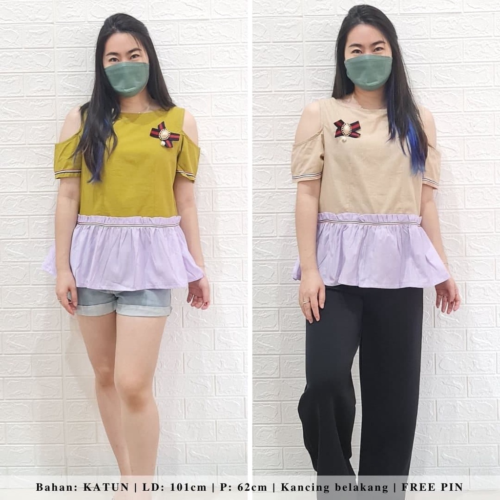 483 ribbon two tone blouse