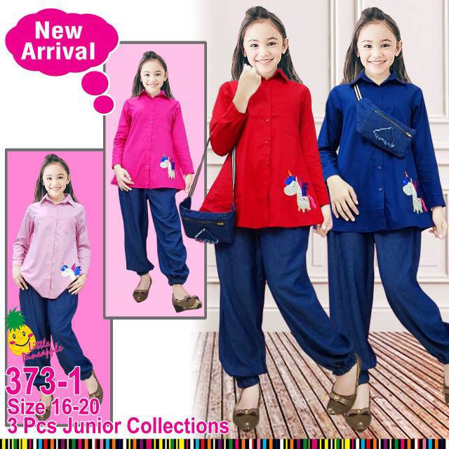 [Ankho_Shop] LP 373-1 Setelan Kemeja Katun dan Jogger Jeans Little Pinneapple Junior