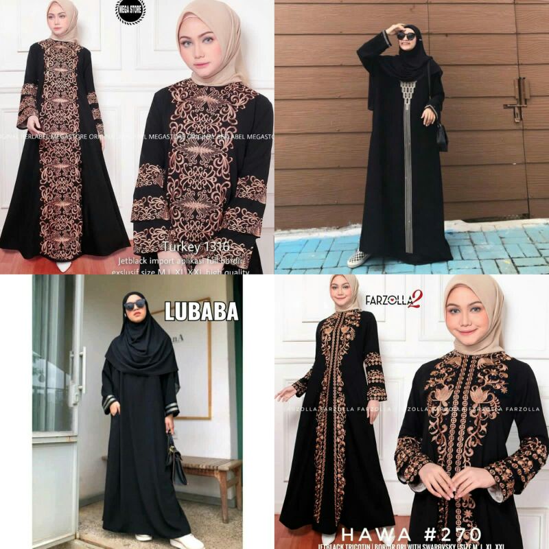 Abaya Gamis Maxi Dress Arab Hitam Saudi Bordir Piramid Turki Umroh