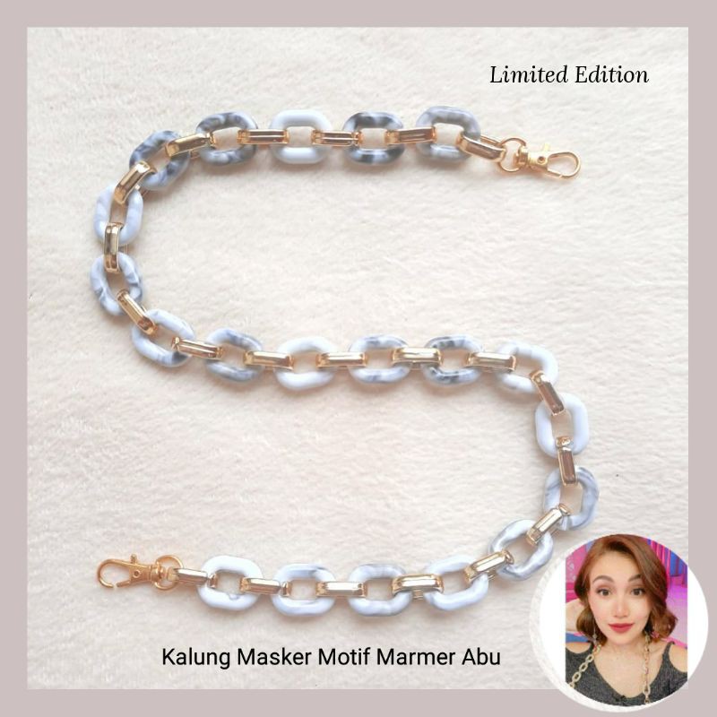 Strap Kalung Masker Artis Ayu ting Ting Lanyard Ruben Ivan Gunawan Rantai Marmer Abu