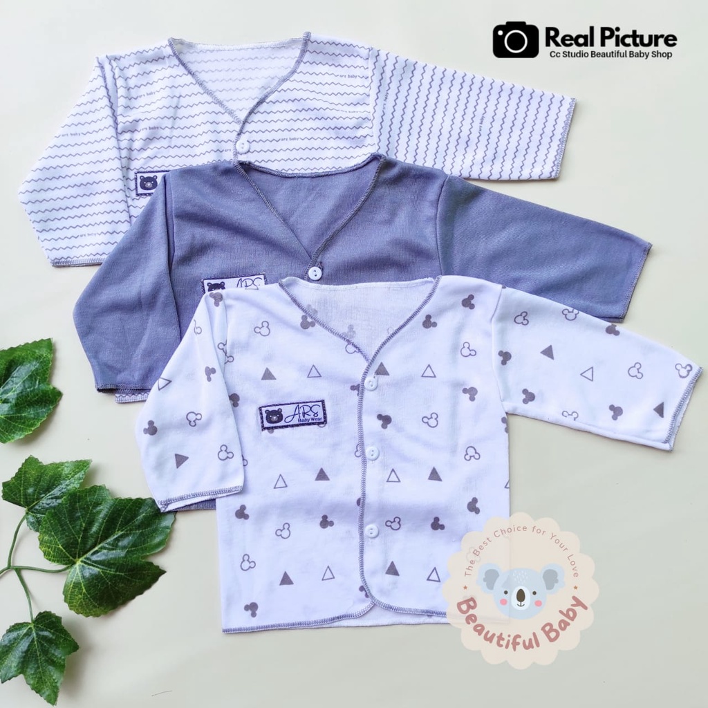 Baby.ou - 3 Stel Setelan Baju Bayi Baru Lahir Tangan Panjang Celana Panjang Usia 0 sd 3 Bulan Motif ABU SERIES - Setelan Baju Bayi Newborn Panjang Abu - Celana Panjang Bayi Baru Lahir