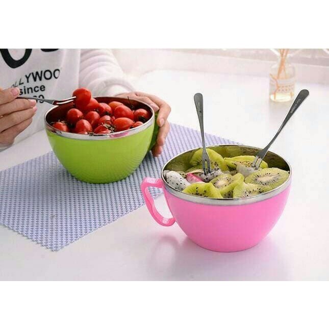 Mangkok Mie Sup Kuah Buah Syauran Lunch Box Fresh Bowl  kedap udara stainless Steel Murah