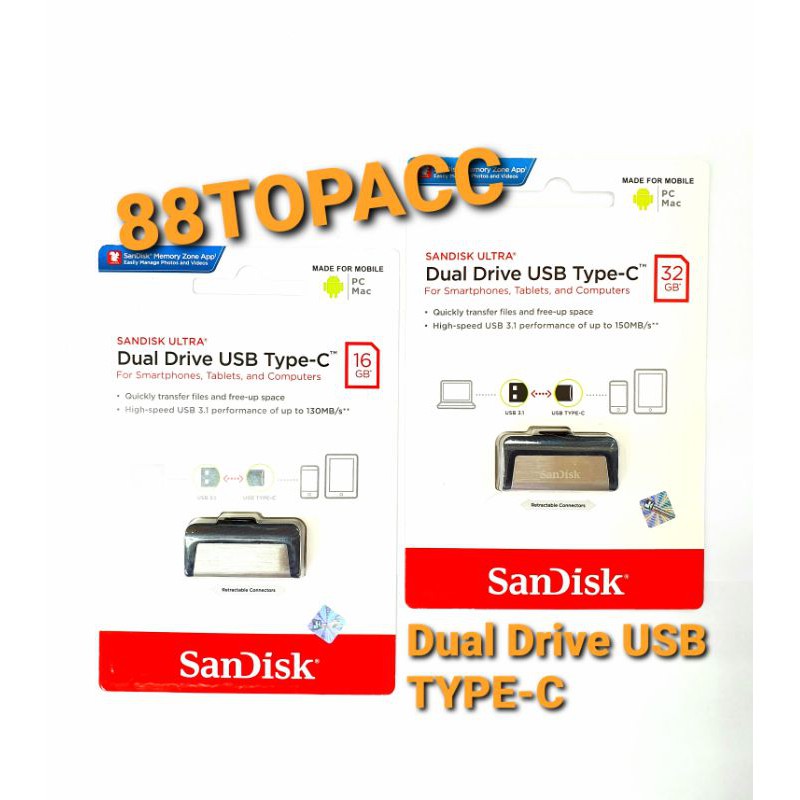 Flashdisk Sandisk  Ultra USB Type C 16GB 32GB 64GB / OTG Flashdisk Sandisk USB 3.0 / OTG Usb Type C