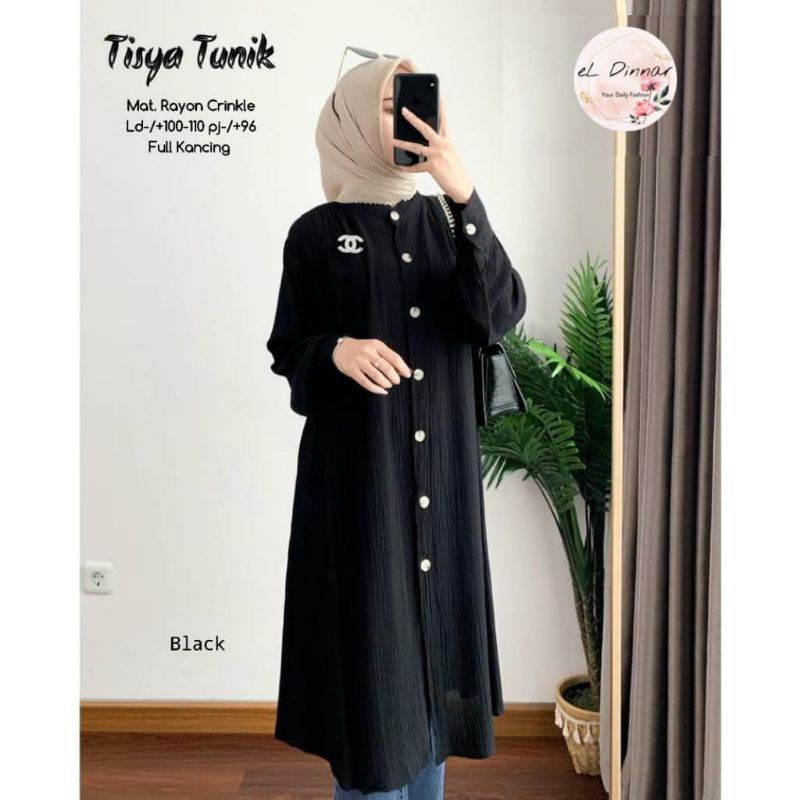 Tisya long tunik rayon crinkle full kancing