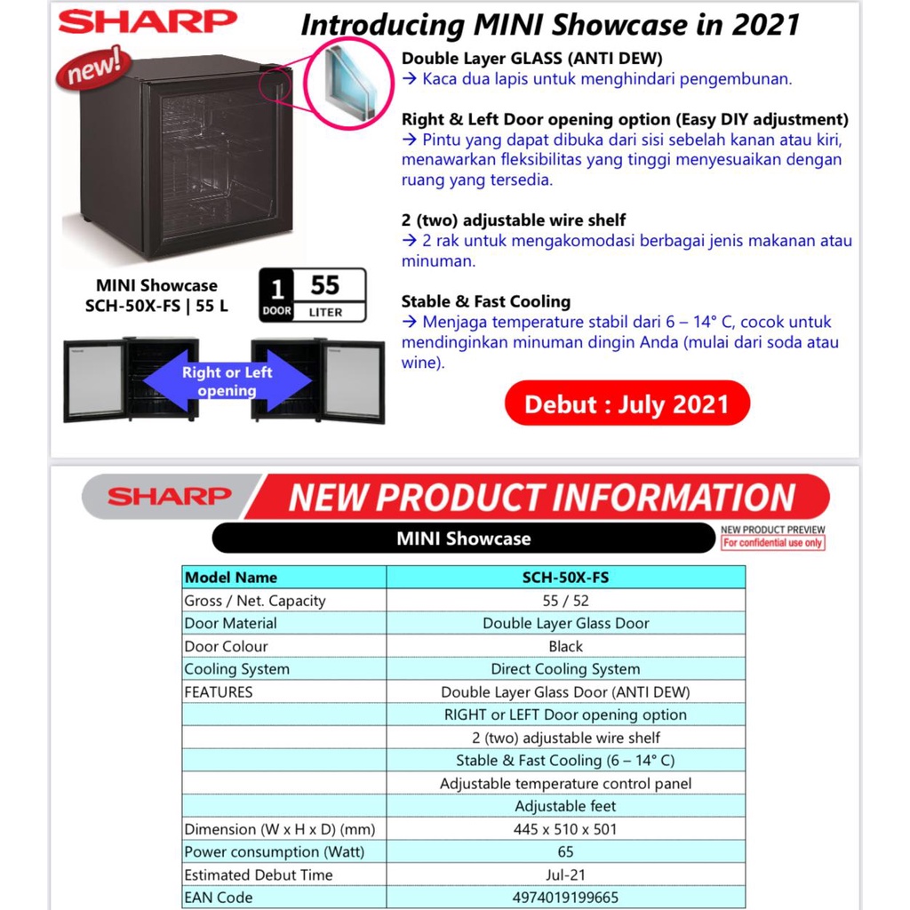 SHARP SCH 50 X FS BLACK SHOWCASE PORTABLE 55 LITER ANTI EMBUN / SCH50XFS