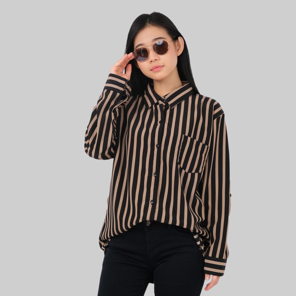 Monellina 06231 Kemeja Oversize Wanita Lengan Panjang Garis