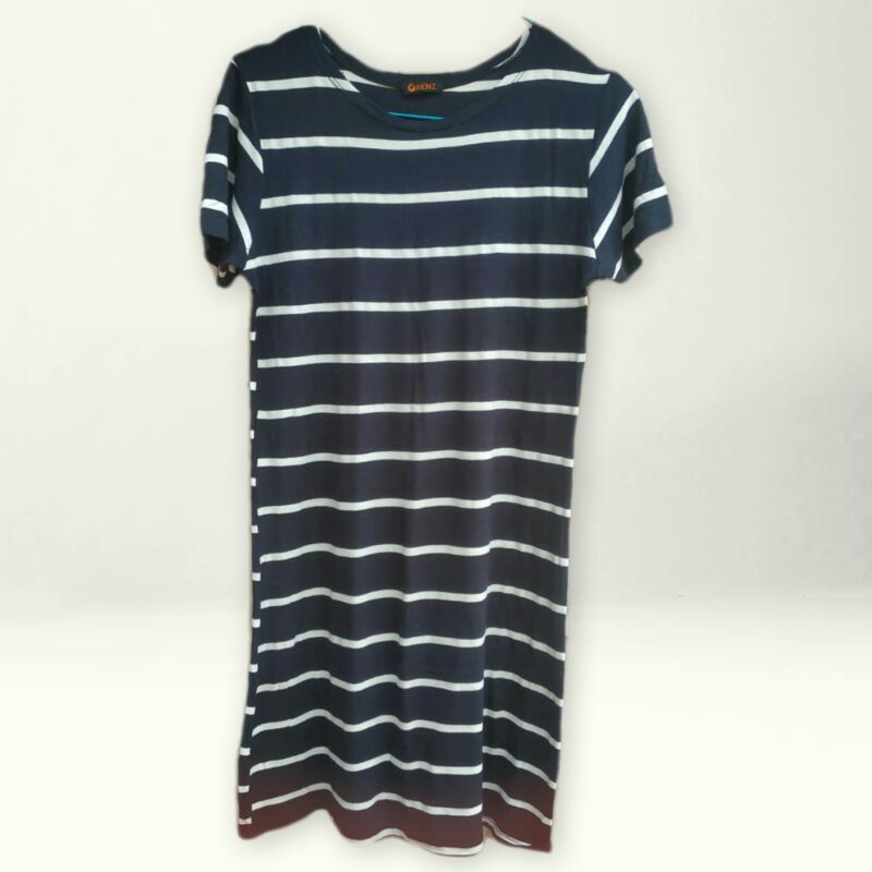 Atasan wanita belang panjang tunik tangan pendek