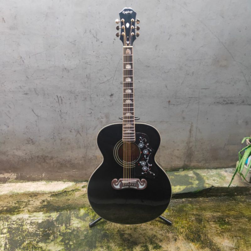 Gitar Akustik Elektrik EPIPHONE EJ-200 Original Hitam w/ Preamp Fishman