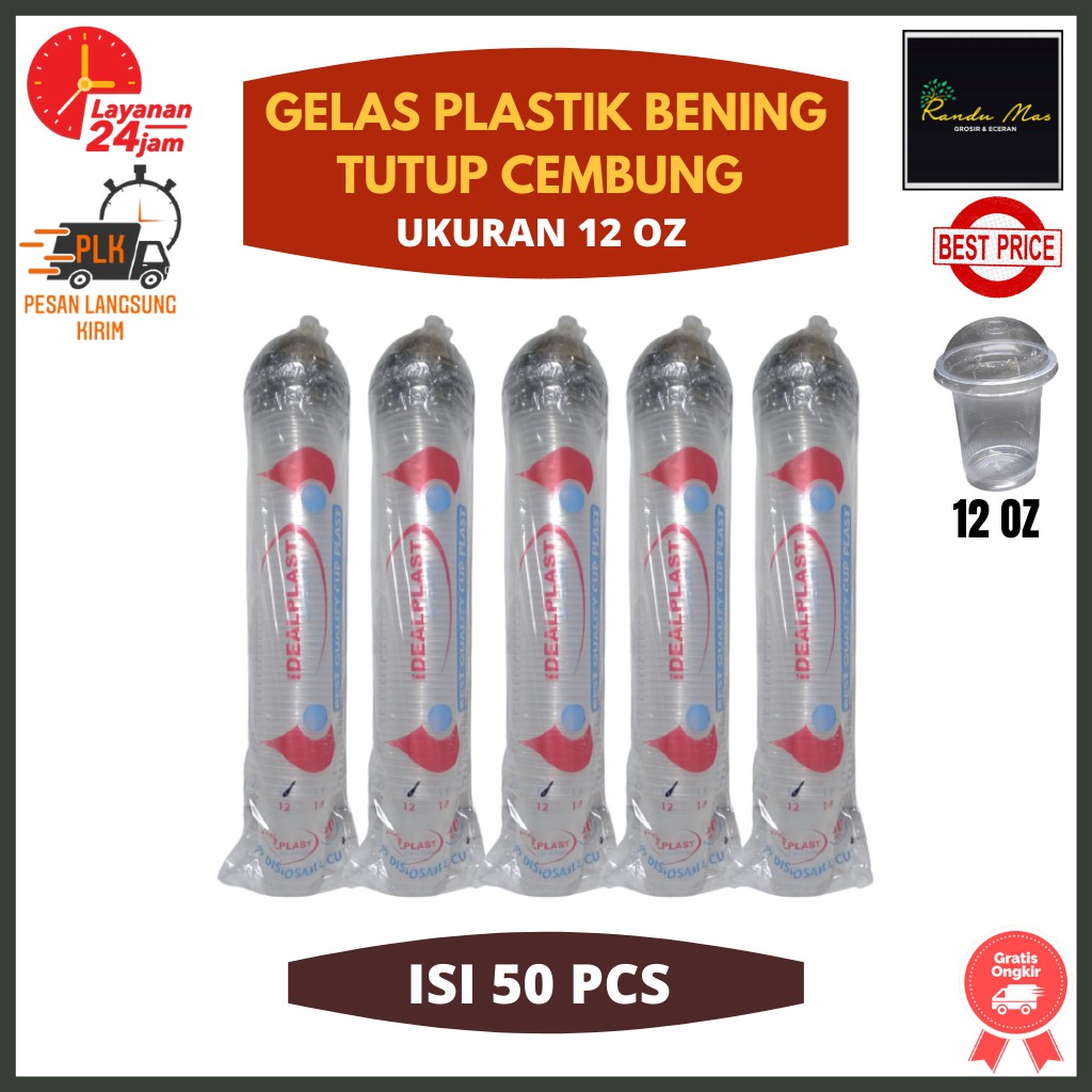 Gelas Plastik Bening Isi 50Pcs 12Oz Gelas Plastik Tutup Cembung Pop Ice Jus Cup Plastik Minuman