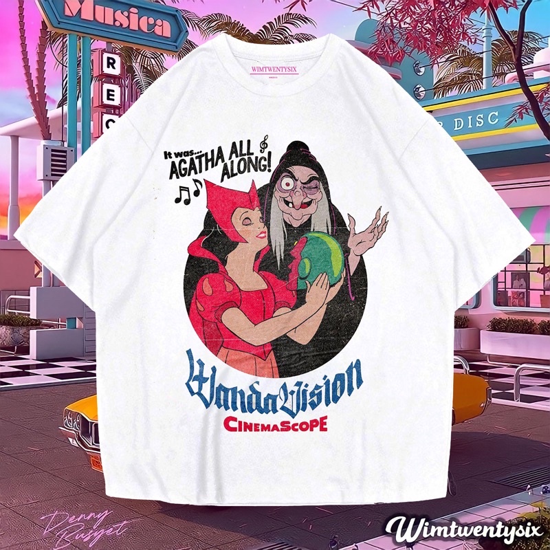 KAOS WANDA VISION AGHTA ALL ALONG VINTAGE TEE (OVERSIZE WHITE T-SHIRT)