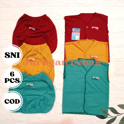 6 pcs SNI, paket setelan baju bayi baru lahir Kutung dan celana pop seri merah maroon, kuning busuk dan hijau tosca - Juragan Lebak -JL Baby