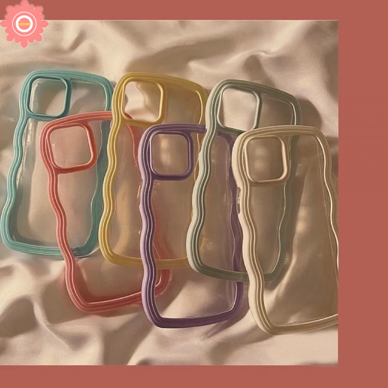2 in 1 Soft Case TPU Transparan Frame Gelombang Multi Warna Cover iPhone 7 8 Plus 11 12 13 Pro Max XR 7 8 X XS