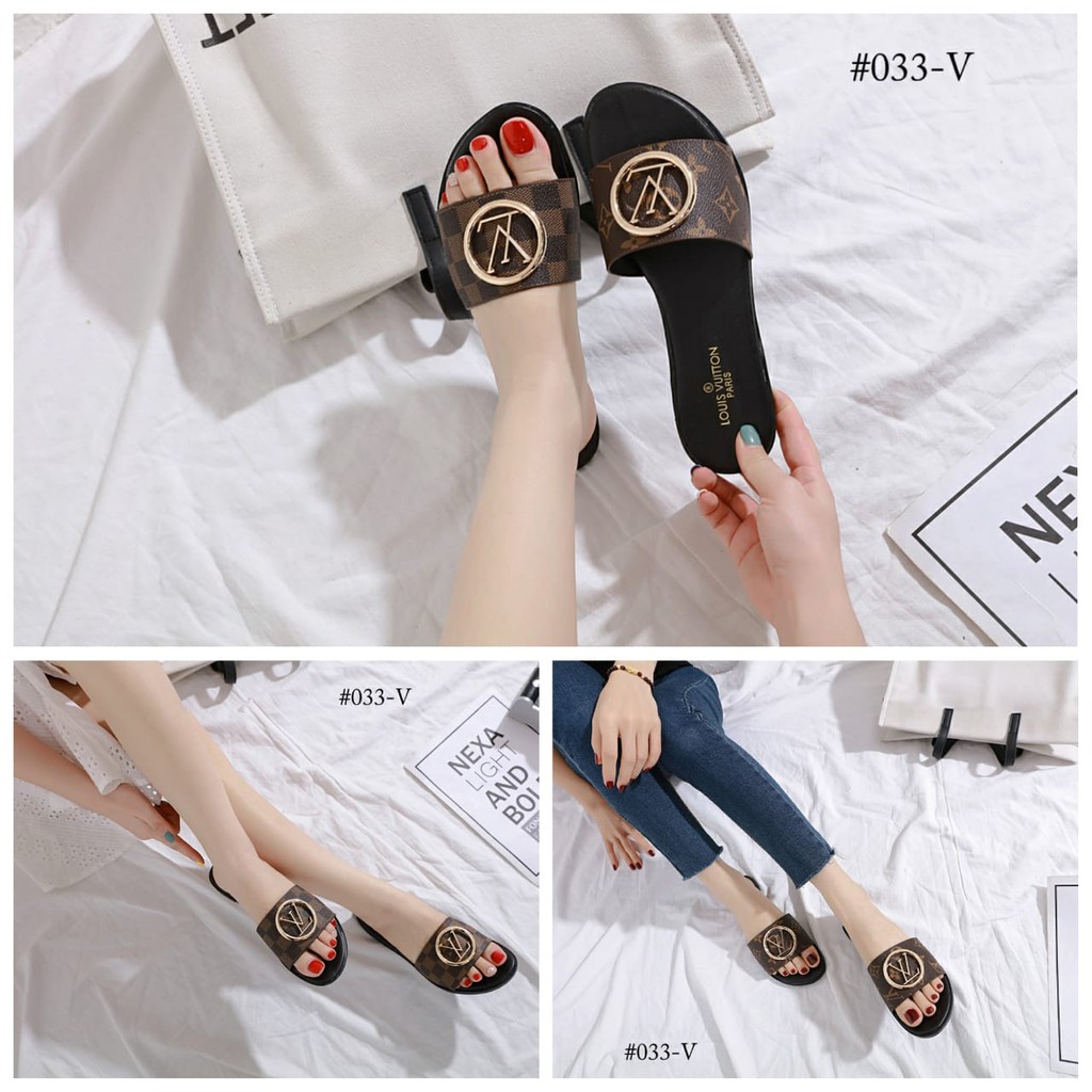 CK05 Louis Vuitton Lock It Flat Mule Slipper 507188 / 033-V SEPATU WANITA SEPATU IMPOR