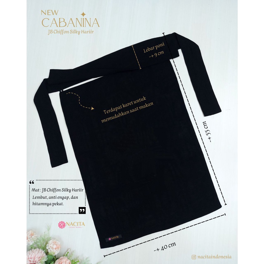 CABANINA CADAR BANDANA PONI HITAM PEKAT JETBLACK CHIFFON SILKY by NACITA klambieakhwat BISA COD