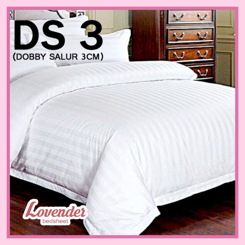 Kain sprei Dobby Salur 3 cm Putih TC 300 [ lovenderbedsheet ]