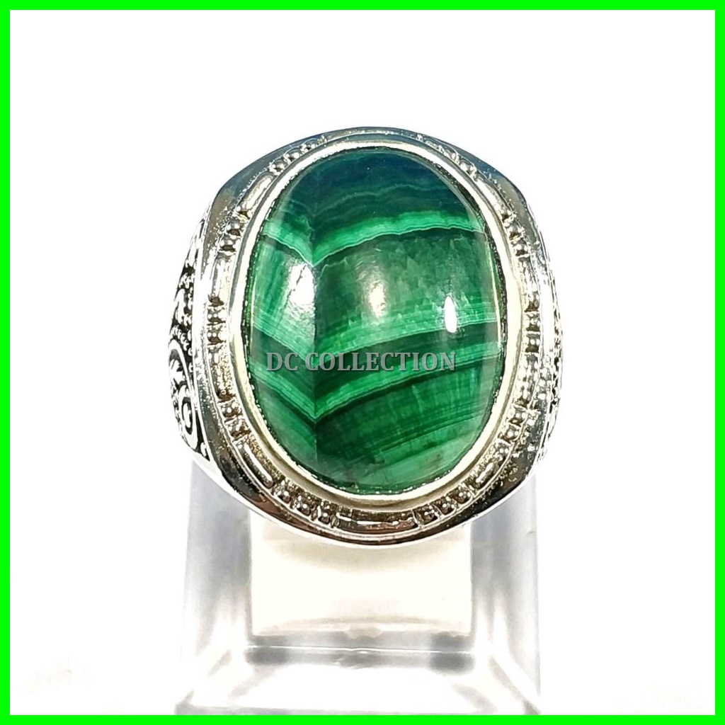CINCIN BATU AKIK NATURAL MALACHITE MOTIF 3D