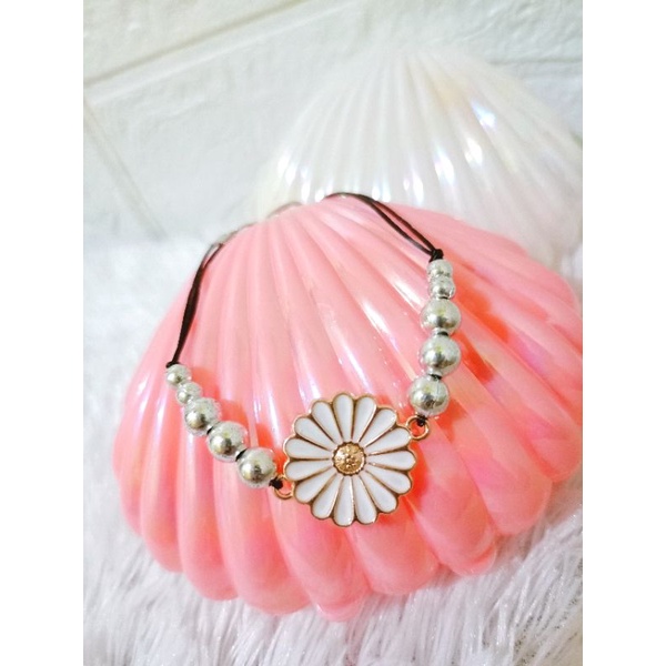 TERMURAH COD Gelang wanita import Charm Bunga Simple Unik Aksen Tali Silver