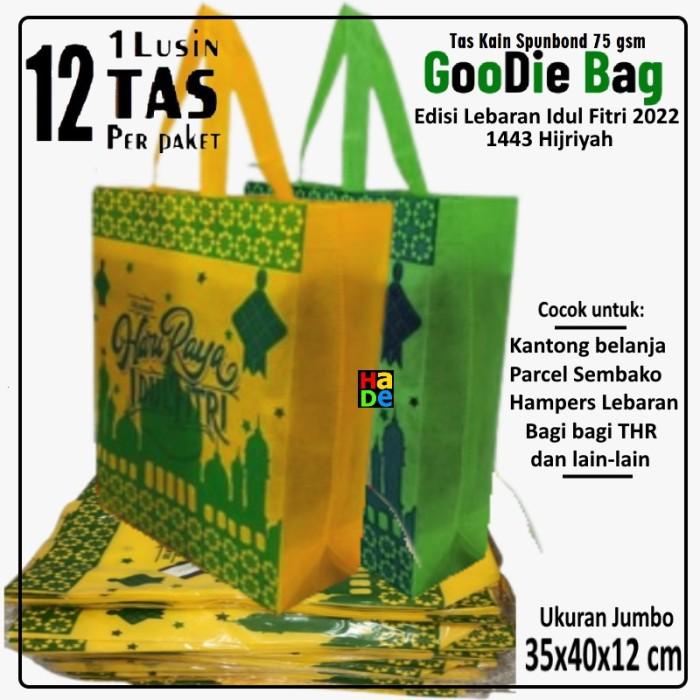 

Goodiebag 1 Lusin Tas / Kantong Parsel Sembako Kain Spunbond Lebaran Idul Fitri
