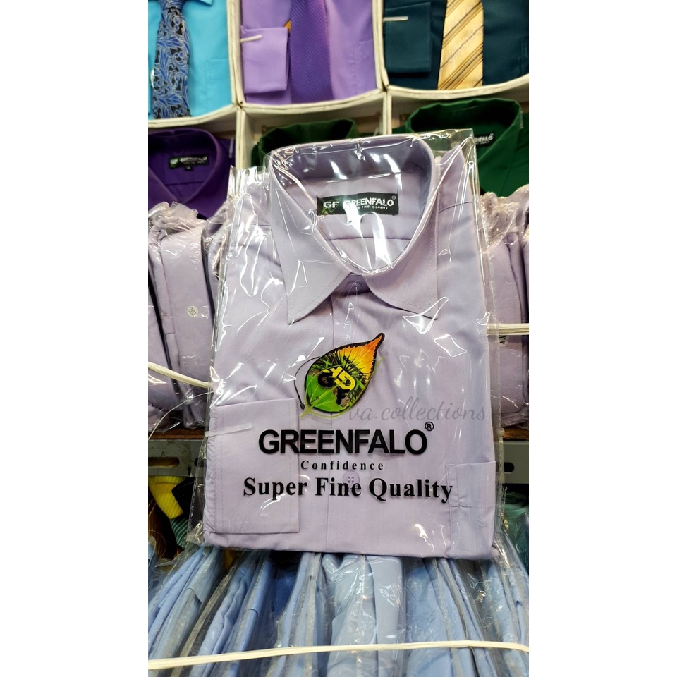 KEMEJA PRIA GREENFALO - KEMEJA POLOS LENGAN PANJANG PRIA UNGU MUDA