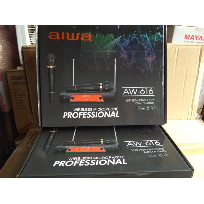 Microphone/Mic Wireless Double Aiwa AW-616  suara jernih