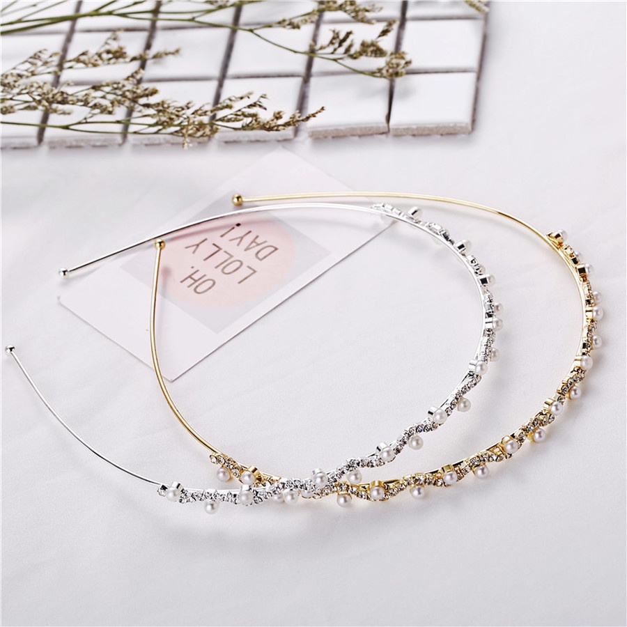 Headband Bahan Alloy Aksen Mutiara Dan Berlian Imitasi Gaya Korea Untuk Wanita