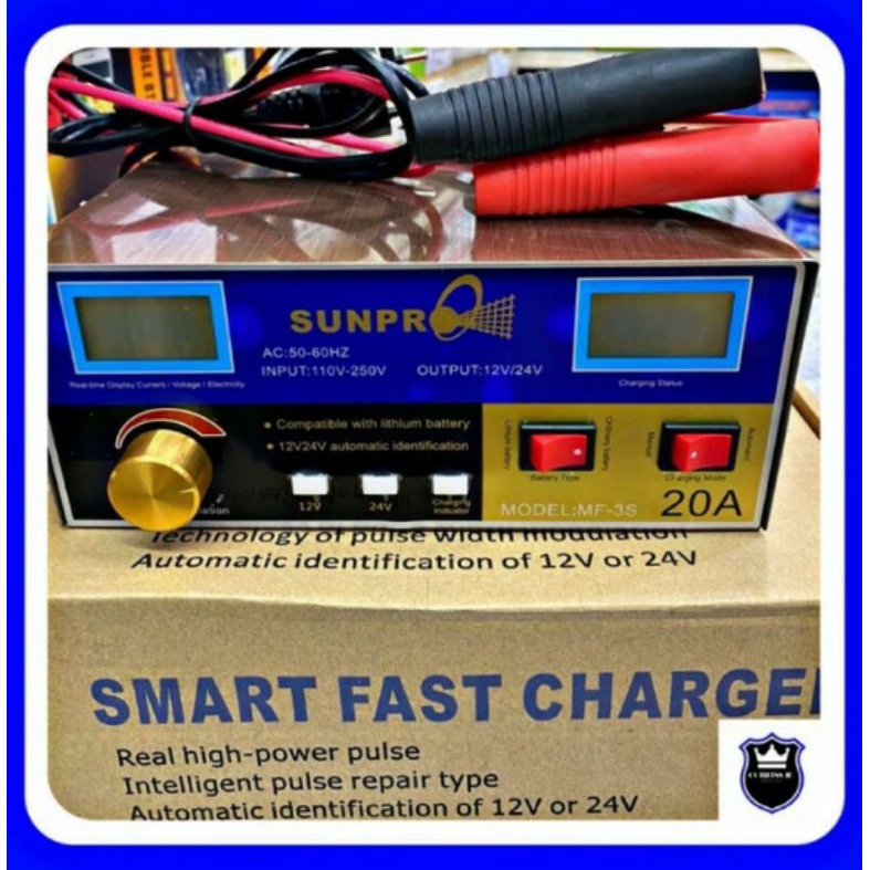 Cod Charger Alat cas Aki Mobil 24V/12V 20A Sunpro MF-3S Charger Aki