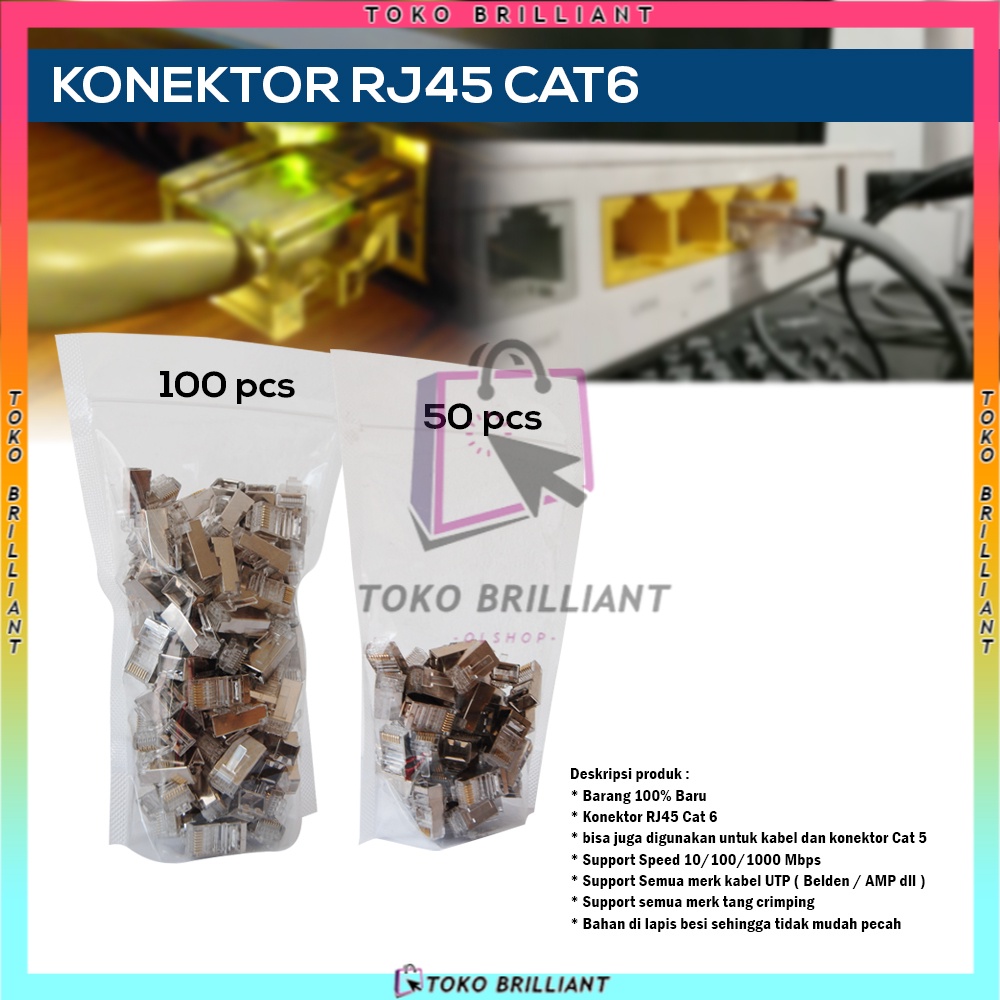 Konektor RJ45 Cat6 Connector Original 50 pcs / 100 pcs [BISA COD]