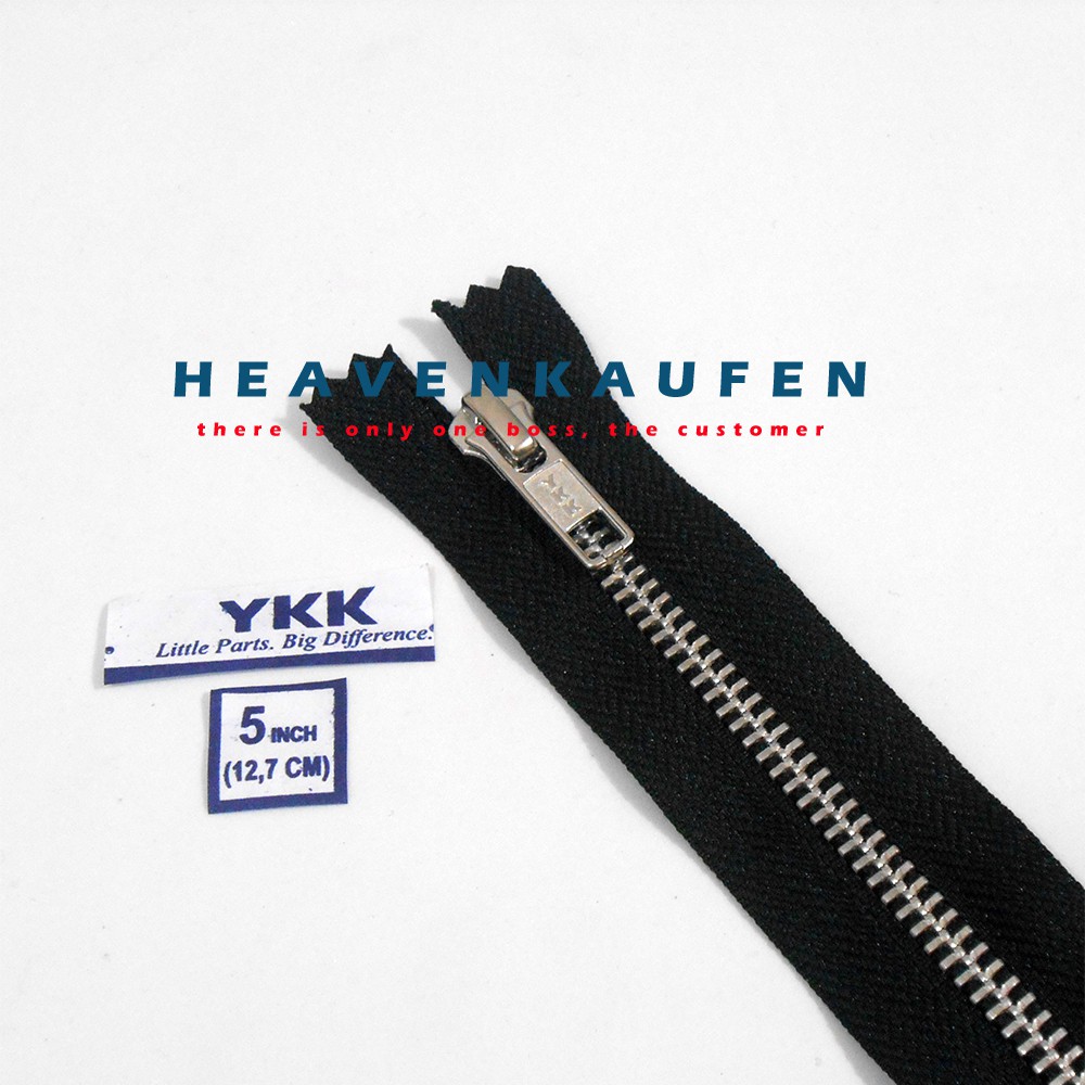 Resleting Jeans YKK 5 inch/12,7 cm Hitam-Silver