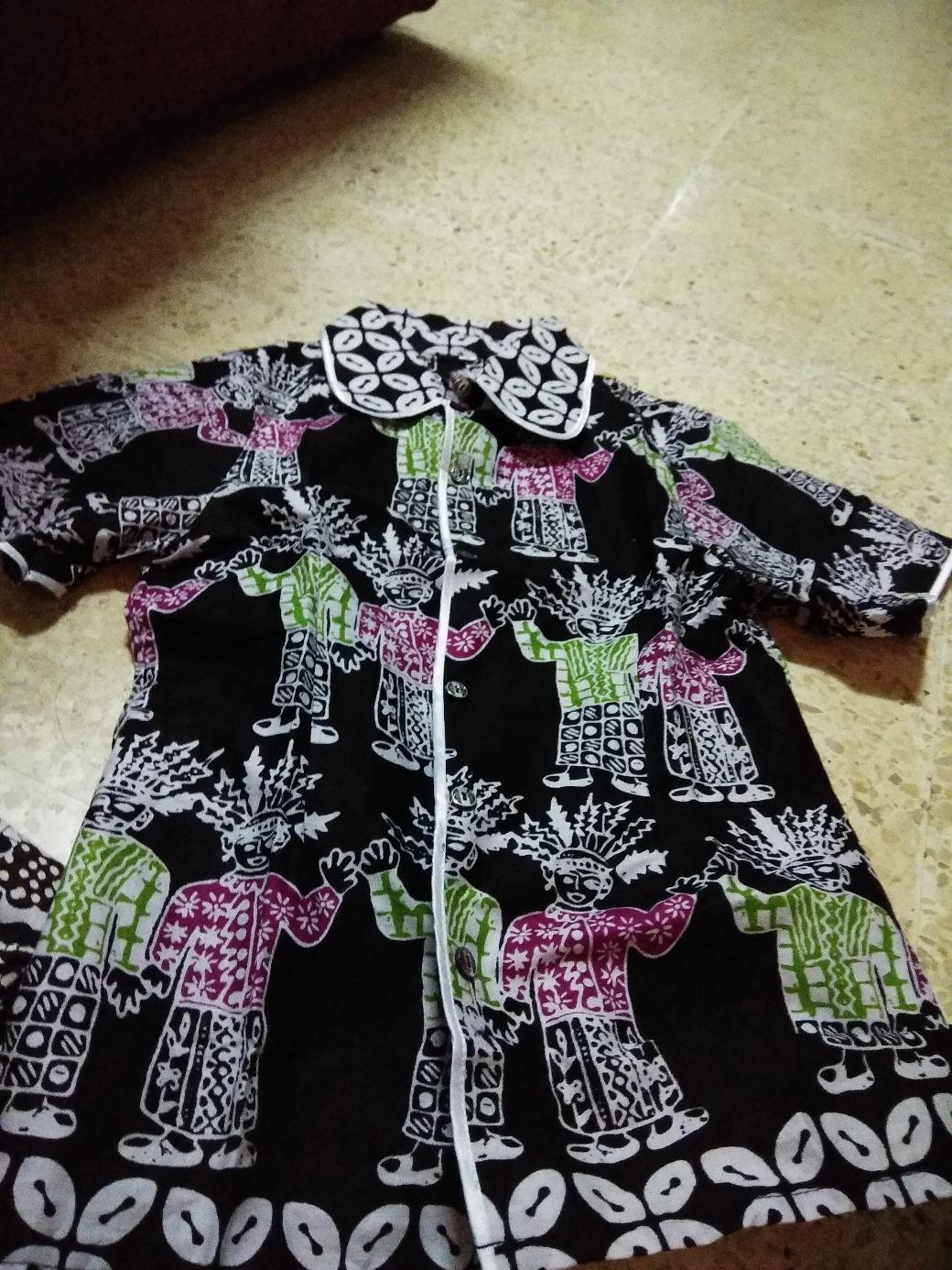 Kemaja Batik Wanita Blouse Atasan Motif Ondel Ondel Warna Merah & Hitam Size S-m-l-xl-xxl-3l-4l-5l