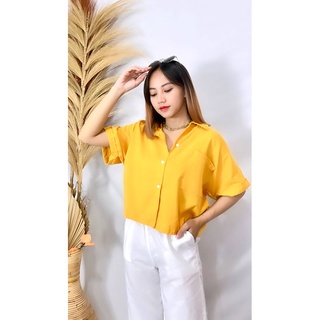 RX Fashion - Purcica Oversize Comfy Shirt - Kemeja Viscose Crop Shirt - Kemeja Crop Kekinian / Kem Jolize - BN