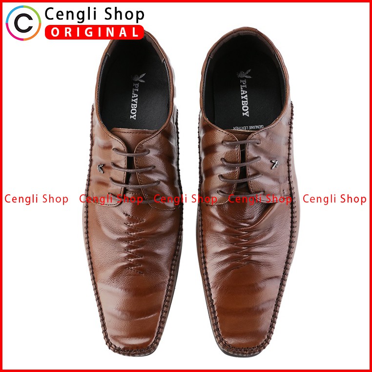 PLAYBOY SEPATU PANTOFEL KULIT FORMAL PRIA ORIGINAL TERBARU COKLAT PL86